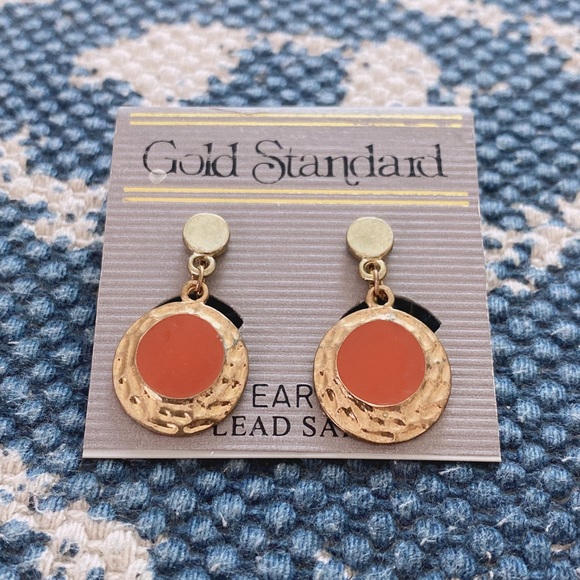 Round Orange Clip Earrings